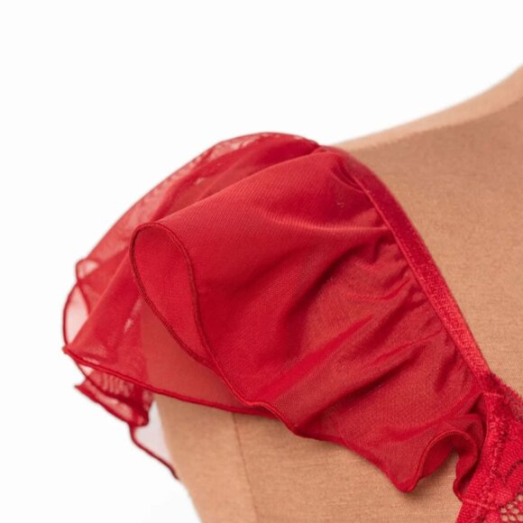New Mentionables Red Lace Mesh Keyhole Bralette & High Leg Crotchless Panty Smal - Picture 8 of 14